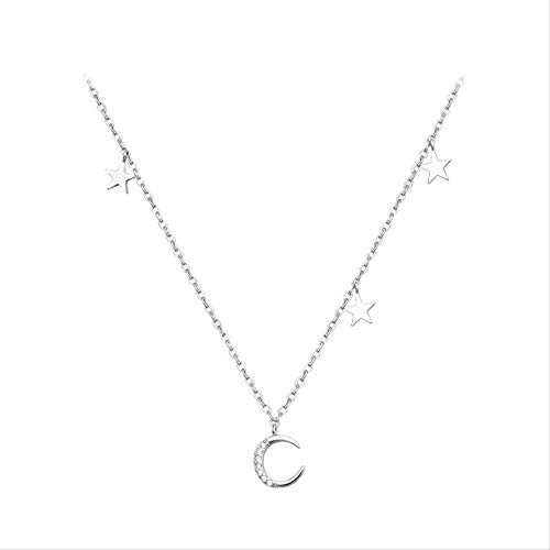 MIZUAN Plata recortador Largo Estrella Luna Colgante S925 Plata esterlina Collar Collar Collar Cadena Cuello Hembra