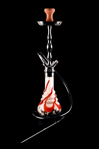 EL KEYIF Wasserpfeife Shisha „Frosted Red Line Black Dots PN 630“, Rauchsäule Chrom-Look, Silikonschlauch, Alu-Mundstück