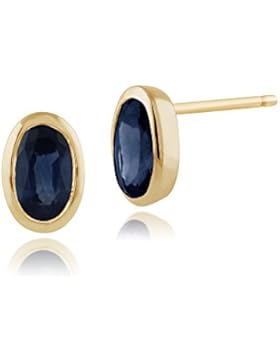 Gemondo Saphir Ohrringe, 9ct Gelb Gold 0,67ct hellblau Kanchanaburi Saphir Oval gerahmt Ohrstecker