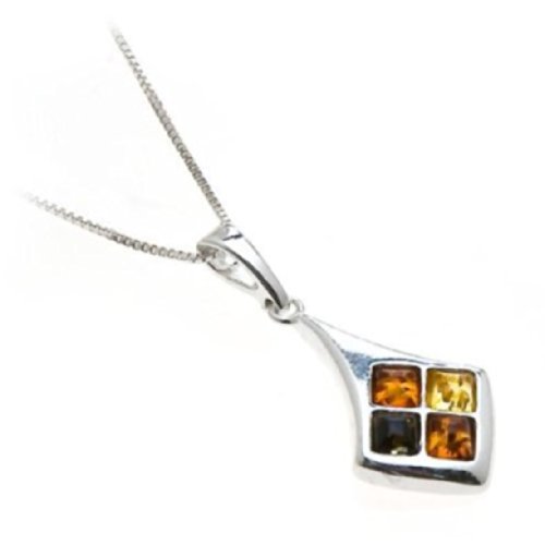 Noda Multicolora Ambar Plata Esterlina Pequeno Colgante Cadena 46 cm