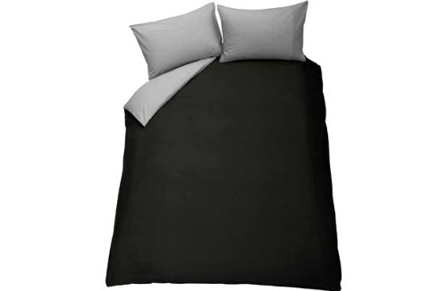 ColourMatch Jet Black and Smoke Grey Bedding Set - Double.