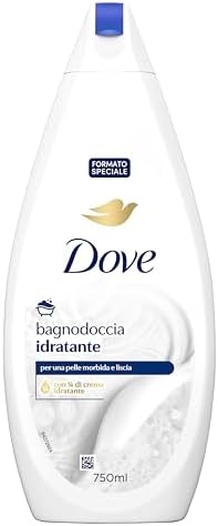 Dove Docciaschiuma Idratante, Formula con Idratante Dermo-Naturale, con 1/4 di Crema, Dermatologicamente Testato, Bagnoschiuma Uomo e Donna, 100% Bottiglia Riciclata* 750 ml