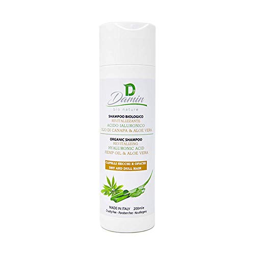 [NUEVO] Damin Bio Nature Champu ORGANICO con Aceite de Cáñamo y Aloe Vera SIN SULFATOS Uso Diario para Cabello Dañado Encrespado Champú 100% Natural Hombre Mujer y Niños 200ml