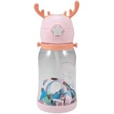 Orret Home Geyik Boynuzlu Pipetli Su Matarası, 600 ml Su Şişesi, &Ccedil;ocuklar İ&ccedil;in Eğlenceli ve G&uuml;venli İ&ccedil;me Deneyimi, BPA İ&ccedil;erme