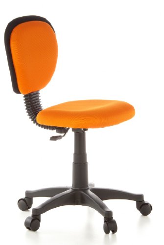 hjh OFFICE, 670140, Childrens Desk Chair, swivel chair, computer chair kids room, KIDDY TOP, Orange, mesh fabric, for children, ergonomic back, height adjustable, office task study chair,  home stool, armless, with soft-bottom rollers