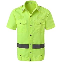 Mr.T Respirante Gilet réfléchissant, Gilet de sécurité Gilet réfléchissant avec la sécurité Vêtements de sécurité T-Shirt à Manches Courtes Salopette Jaune (Color : Green, Size : S)