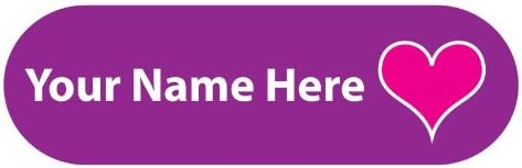 Stick on name labels, love heart 40 pack amethyst with over laminates. Choose your label colour!