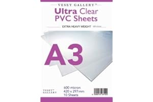 VESEY GALLERY 10 A3 (297mm x 420mm) Sheets of Very Heavy Clear Acetate Sheets. 650 Micron