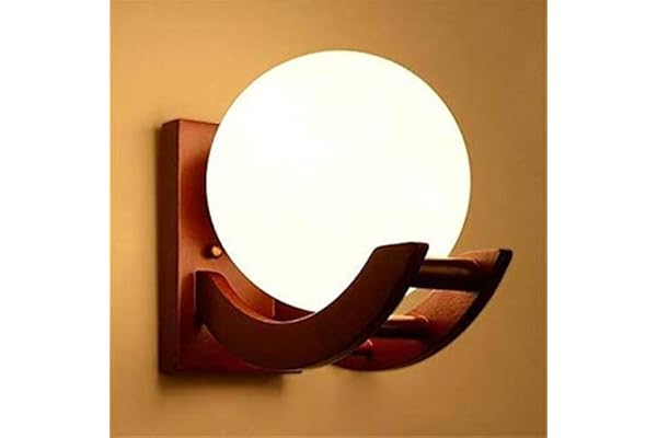 GreyWings Wooden Fixture Glass Globe Shape Doom Wall Lamp Light (Cherry and White)