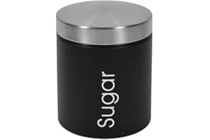 Kasaviva JOLLY BARATTOLO,Corpo in Metallo e Coperchio in Acciaio Inox, Giara per Zucchero, Sale, Caffè d10 cm x h12 cm (Zucchero, Nero)