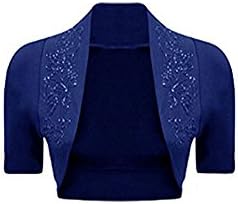 Classy Fashion Ladies Women Cap Sleeve Floral Beaded Sequin Bolero Shrug Cardigan Top,SM Royal Blue