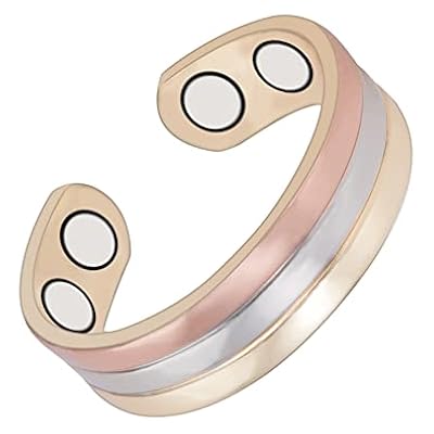 Trendy Tri Tone Magnetic Copper Rings for Women, Copper Jewelry, with 4 Magnets, Women's Day Gift
