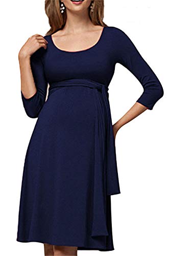 Preisvergleich Produktbild Swallowuk Damen Umstandskleid Schwangerschaft Kleid Gerafften Stillkleid Diskretes Stillen Stretchkleid (XL, Marine)