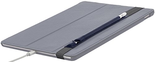 StilGut Pencil-Halter für Apple 12,9″ iPad Pro aus echtem Leder mit Lightning-Adapter-Fach. Stift-Halterung zur sicheren Aufbewahrung des Apple Pens, Navyblau - 3