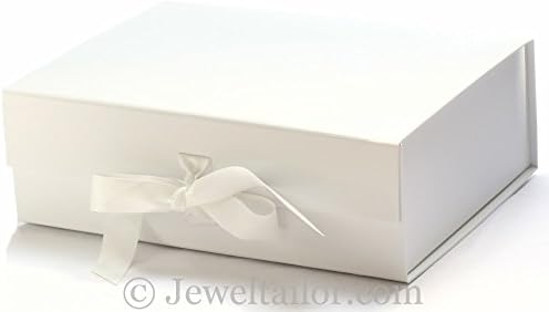 JEWELTAILOR NEW! Luxurious Extra Large White Grosgrain Ribbon Tie Gift Box 33cm ~ An, Keepsake, Bespoke Hamper or Presentation Box