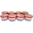 Shree MAHA Empty Rose Gold Cap Transparent Cosmetic Container with Leakproof Inner lids for Lip Balms, Lip Scrubs, Eyeshadow, Makeup & DIY Cosmetics (Rose Gold Cap, 10 grm) (Pack of 12)