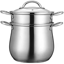 2 Tier Steamer induction en acier inoxydable Set, Steamer Pan/Stock Pot, poli miroir avec couvercle en verre trempé Lave-vaisselle Four Coffre (Size : 26 * 35cm)