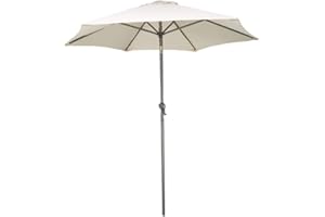 Garden Mile® Large Garden Parasol Umbrella Sun Shade.Available In Black, Cream Or Green Wood Or Aluminium Frame Crank Handle LED Lights