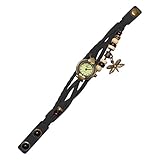 Armbänder Uhren, Winkey Antik Libelle Frau Armband Hand Ring Armbanduhr Geburtstag Geschenk Strand Length：22cm Schwarz