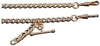 Bernex Gold Plated 12 Inch Double Medium T-Bar Albert Pocket Watch Chain
