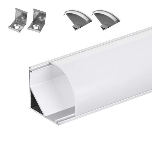 PROFILI IN ALLUMINIO 45° LP2020 IN BARRE DA 2 MT PER STRISCE A LED CON COVER OPACA IN PLEXIGAS OPACA CON TAPPI E GANCI DI MONTAGGIO INCLUSI (2)