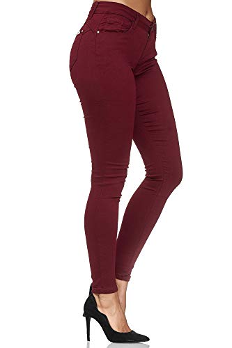 Elara Damen Stretch Hose Push Up Jeans Gummizug Chunkyrayan Y505 Wine-34 (XS) -