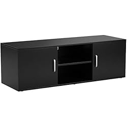 LANGRIA Meuble TV avec 2 Portes Étagère Basse Ouverte à 2 Niveaux Grande Surface Plane Style Contemporaine Banc Télé pour Salon Salle à Manger Chambre, 120x40x40cm (Noir)