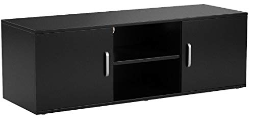 LANGRIA Meuble TV avec 2 Portes Étagère Basse Ouverte à 2 Niveaux Grande Surface Plane Style Contemporaine Banc Télé pour Salon Salle à Manger Chambre, 120x40x40cm (Noir)