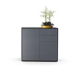Kommode Sideboard Ben, Korpus in Schwarz matt / Fronten in Grau Hochglanz - 