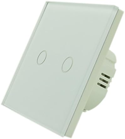 I LumoS Luxury Crystal Glass Panel 2 Gang 1 Way White Dimmer Touch Light Switch