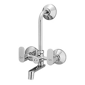 Qblu Slim Full Brass Wall Mixer with L Bend Pipe and Flanges (Chrome Finish)