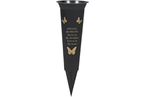 PRIDE HOME & GARDEN PHG Limited Edition Graveside Flower Vase with Personalised Verse | Unique Grave Side Flower Pot | Memorial Gift for Loved One | Durable Plastic Flower Holder | 33 x 11 (Husband Black)