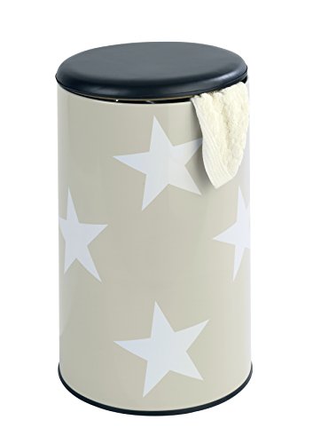Wenko Wäschetruhe Stella Taupe Badhocker, Wäschesammler Fassungsvermögen 54 l, Stahl, Mehrfarbig, 35.5 x 35.5 x 60 cm