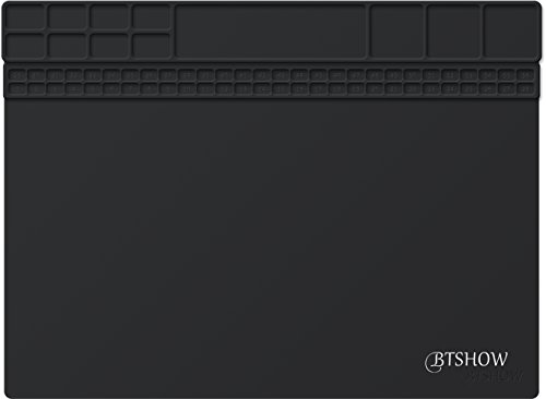BTSHOW Hitzebeständige Lötmatte Solder Mat Staubdicte Tisch-Arbeitsmatte Hitzeschutzmatte, Schweißmatte, Schweißen Profi Silikon Lötunterlage Projektmatte Reparaturmatte zum Hochtemperatur Lötstation, Lötkolben, Heissluftgebläse, Werkbank Reparatur Operator Station für Elektronikreparatur 40x30CM,Schwarz
