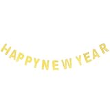 Tinksky Giltter Frohes Neues Jahr Banner Streamer 2018 Neujahr Hängende Dekorationen Bunting Garland Shop-Startseite Silvester Party Supplies (Gold)