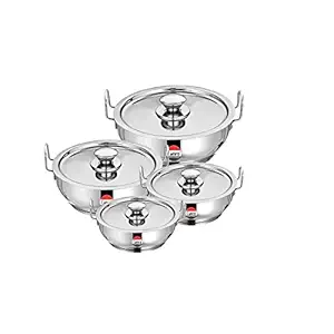 CAMRO KADHAI Induction Bottom Stainless Steel with LID Set of 4 ( 2.7 L, 3.4 L, 4.5 L & 5.5 L) ,Silver, encapsulated Bottom
