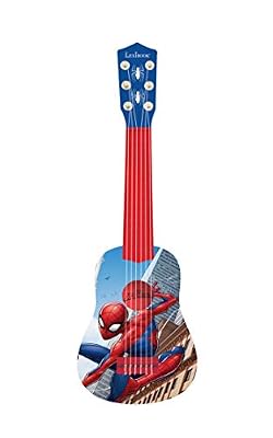 Lexibook- Marvel Spider-Man Peter Parker Ma première Guitare, 6 Cordes en Nylon, 53 cm, Guide Inclus, Bleu/Rouge, K200SP, 01