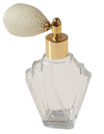 Essential Flair Empty Refillable Perfume Glass Bottle Spray Atomizer, 45ml, Ivory Bulb Spray and Gold Finish. Includes Funnel