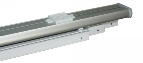 Set aus 3 läufiger Gardinenschiene in alu – silber mit Deckenclips, Kunststoff Paneelwagen und Schleuderstab, 400 cm (mittig geteilt) - 2