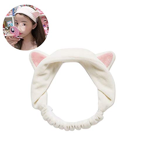 Xiton 1 UNID Suave Elástica Oreja de Gato Hairband Lavado Creativo Cara Ducha Cintas de Maquillaje Hairbands Beauty Spa Cintas Para Mujeres Niñas (blanco)