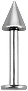 Stainless Steel 16g (1.2mm) Labret Stud With Threaded Cone/Spike, 6mm Length with by SHOKK