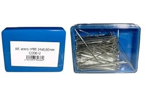 MERCERÍA SUANCES Alfileres Costura 200 Unidades del nº8 de Acero niquelado, 34mm x 0,60mm. Jabali