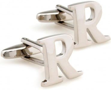 Mens Initial Alphabet Letter A to Z Silver White Steel Wedding Formal Business Cufflinks Gift Present
