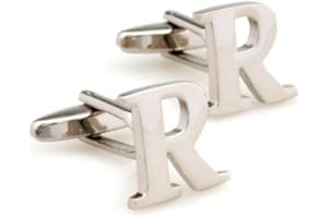 Virens Empourium Mens Initial Alphabet Letter A to Z Silver White Steel Wedding Formal Business Cufflinks Gift Present