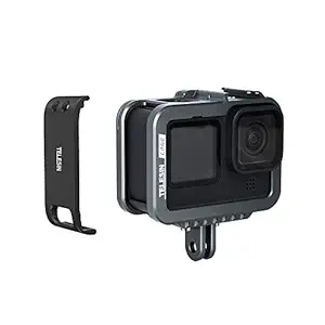 TELESIN Aluminum Protective Case + Battery Cover with Charging Interface for GoPro Hero 9 Black, Frame Housing Skeleton Cage with Cold Shoe Mount to Connect Video Light and Microphone