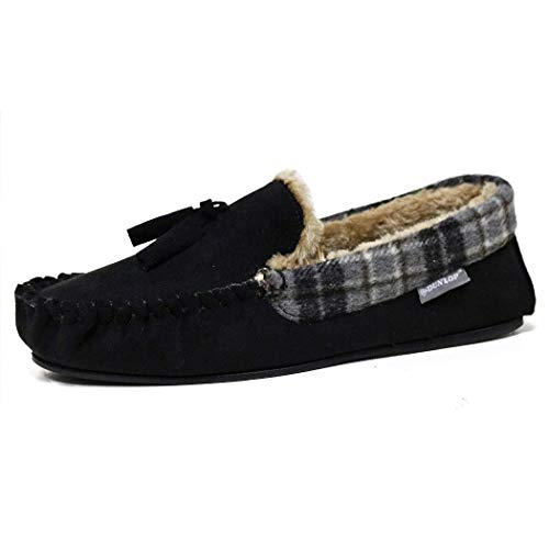 Mens Famous Dunlop GEORGE Moccasin Loafers Faux Sheepskin Fur Slippers with Rubber Sole
