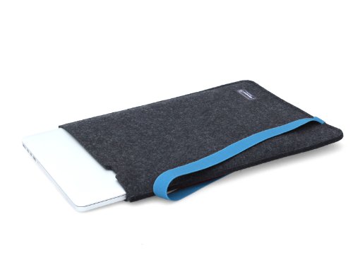 Waterkant Deichkönig Strap Wollfilz Tasche für MacBook Pro 15 Zoll mit Retina Display, Sleeve in Grau mit blauem Gummiband - 3