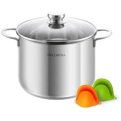 DELOBOLL 3-Plis de Fond (0.6cm), Marmite en Acier Inoxydable de 8.0L, Ø 24 cm, avec Couvercle en Verre trempé. (Standard Allemand)