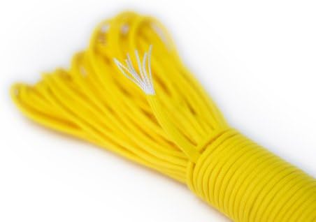 Paracord rope survival rope made of tear-resistant Parachute Cord. Paracord Ropes 550 lbs 31 meters (100 ft) in the color yellow (NOTE: THIS PARACORD ROPE IS NOT SUITABLE FOR CLIMBING) NEW from the brand PRECORN