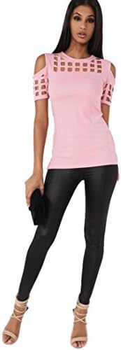 Clearance!!Hansee Fashion Hollow Out Blouse Short Sleeve Casual Cold Shoulder Shirt Tops (Asian:L, Pink)